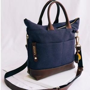OTTO | SIGNATURE NAVY CANVAS + BROWN LEATHER HANDBAG